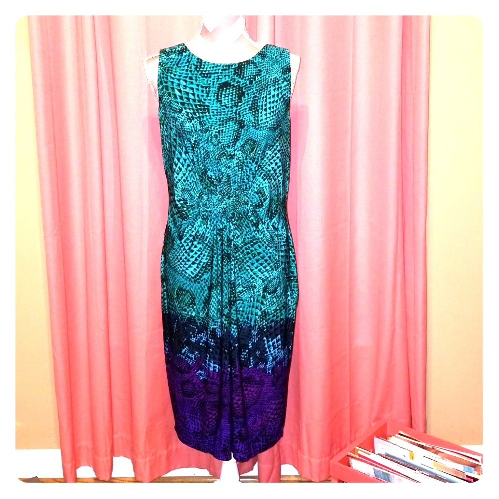 Calvin Klein teal and purple snake skin dress